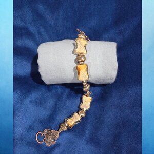 Beautiful Earthy Beaded Bracelet With Grape Leaf Design Toggle Clasp